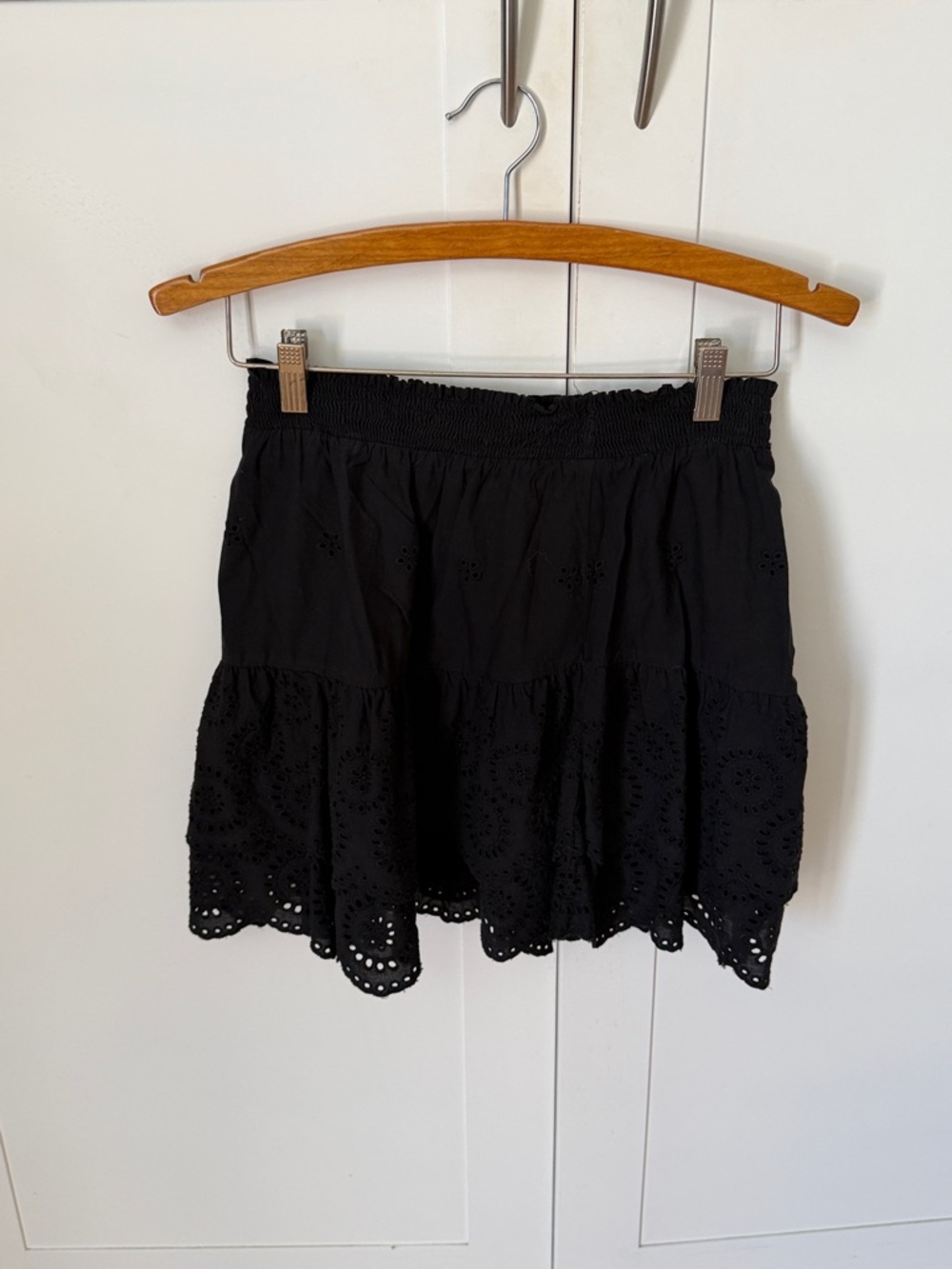 Black Eyelet Tiered Mini Skirt